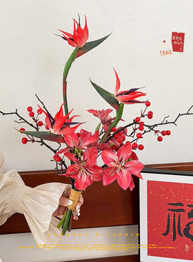 红色年宵花仿真玫瑰花束装饰摆件