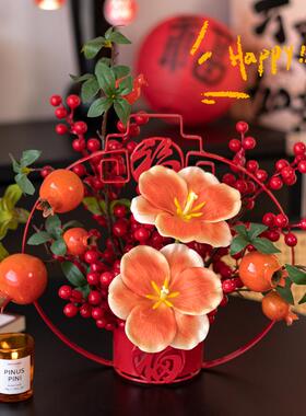 新年年宵花发财果仿真花花艺摆件