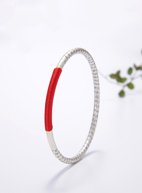 s999足银红绳心经纯银手镯经文亚光实心闭口纯银手镯镯子首饰配饰