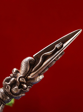 藏式普巴金刚杵降魔杵纯铁手工普巴橛复古民族风三面饰品家用摆件