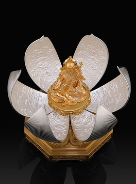 纯铜花开见佛佛像摆件佛堂供奉莲花莲师观音地藏手动开合创意摆件