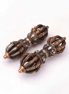 藏式五股底座金刚杵手把件尼泊尔饰品铜铁合金解压把玩 家居摆件