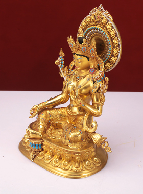 藏式绿度母救像神难像纯铜电镀客厅精工佛台吉祥供奉摆件佛像家用
