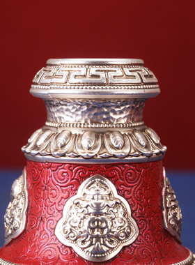 八吉祥彩绘合金圆孔手摇底座转金筒座子锡杖彩绘底座手摇摆件2.5c