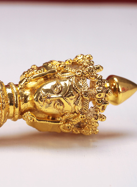 藏式金刚三面金色普巴金刚杵黄降魔合金手工橛复古民族风家用摆件