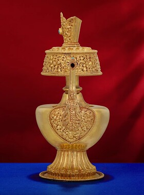 尼泊尔手工文巴壶净水壶铜鎏金银手工贲巴壶净水瓶壶藏式居家供具