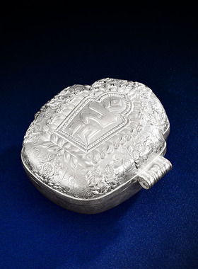 S990纯银种子字嘎乌盒纯手工雕花足银吊坠挂件男女项坠藏式民族风