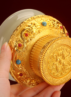 古法仿玉供水碗鎏金鎏银八吉祥龙碗糌粑碗家用高脚奉摆件透明供水