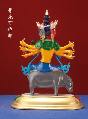 藏式纯铜西藏魔力支天光明骑猪菩萨家用供奉摆件精品彩绘佛像装物