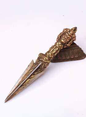 藏式金刚三面普巴金刚杵黄降魔纯铜手工橛复古民族风饰品家用摆件