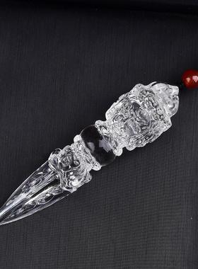 天然白水晶金刚降魔杵吊坠白水晶雕刻透明普巴金刚撅铃挂件男女款