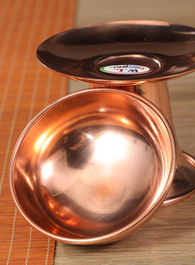 尼泊尔红铜供水碗高脚分离手工水杯碗护杯居家供具供佛供雕花光面