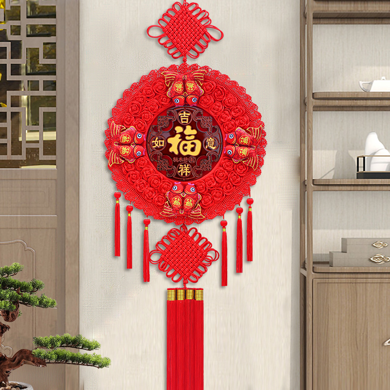 中国结挂件客厅大号福字背景墙高档桃木圆形春节招财镇宅家居装饰