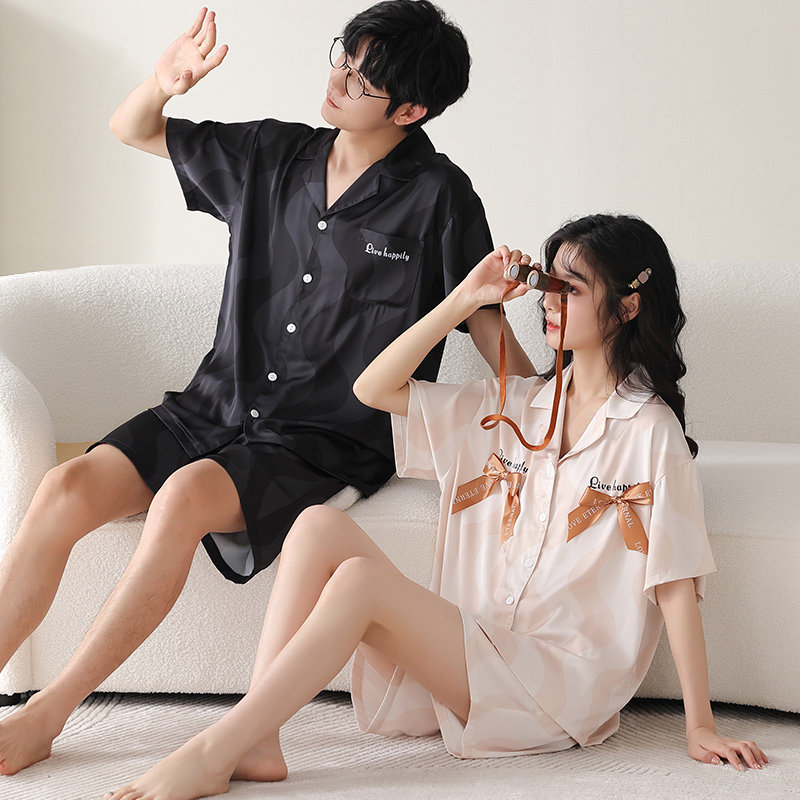 情侣夏季冰丝开衫短袖男士睡衣 舒适日记睡衣/家居服套装