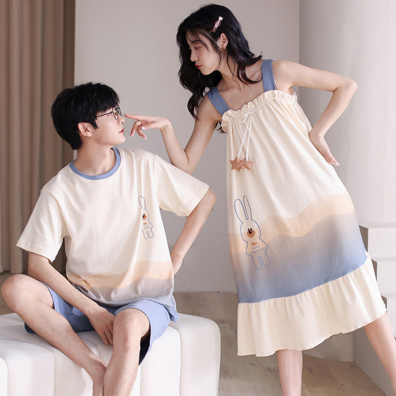 情侣装一男一夏季纯棉吊带可爱睡裙 舒适日记睡衣/家居服套装