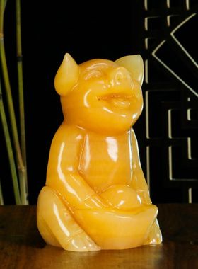 天然黄玉猪玉石黄玉元宝猪摆件十二生肖招聚财家居客厅装饰送礼品