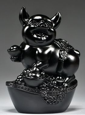 黑耀石猪摆件黑墨玉色十二生肖猪吉祥物客厅补角装饰工艺品摆设