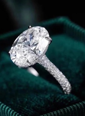 S925纯银莫桑石戒指鸽子蛋椭圆形钻戒大气轻奢高级感食指戒女指环