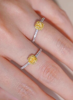 S925莫桑石戒指公主方围镶正方形钻戒简约百搭食指戒镀银女款指环