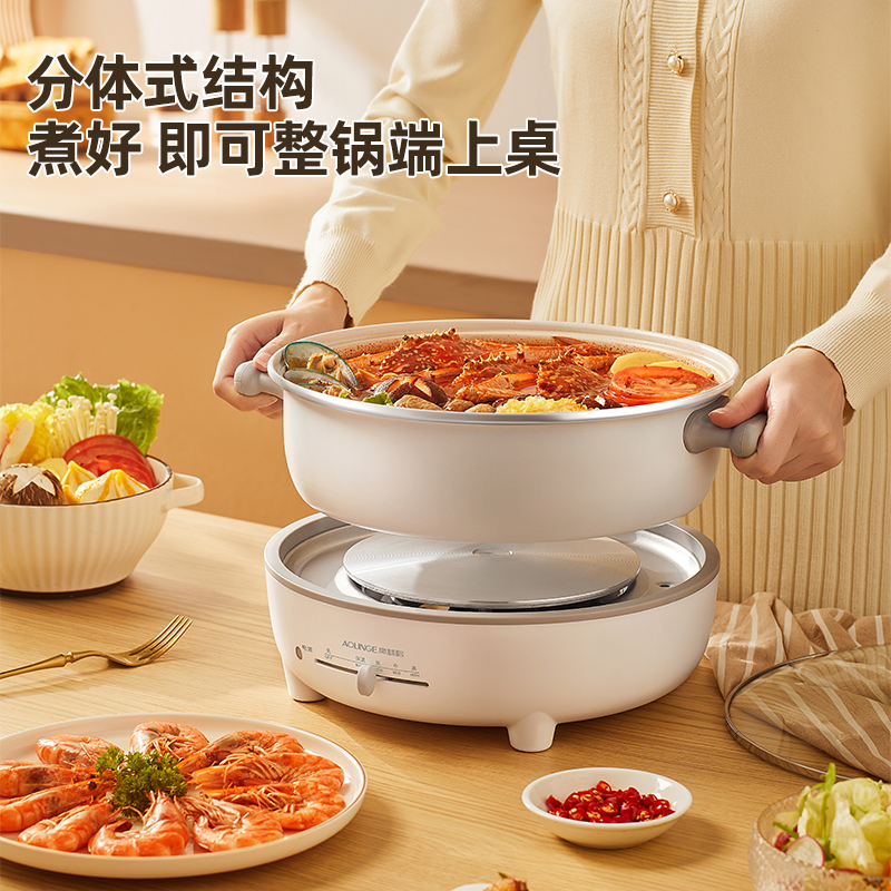 奥林格电火锅5L分体式电煮锅大容量家用多功能电热锅FD37733535