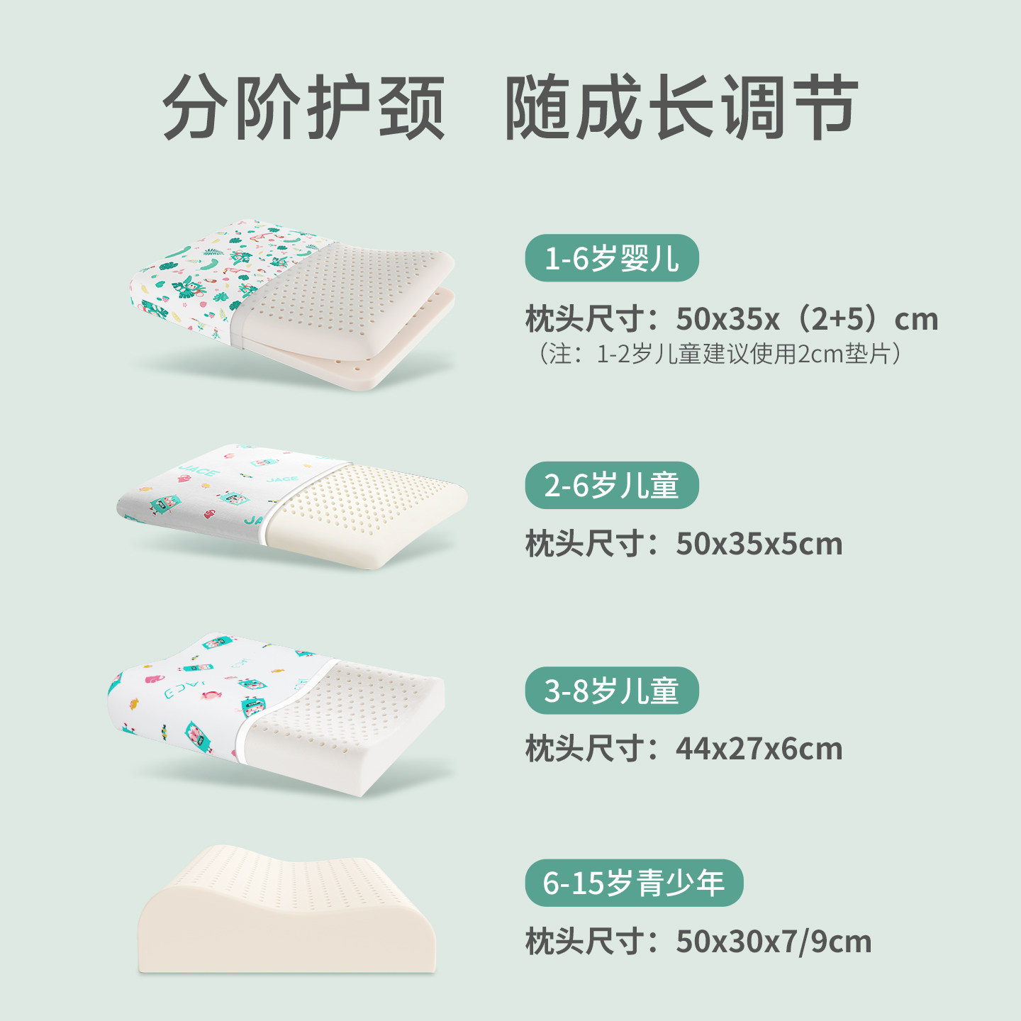 JACE儿童枕头a类泰国婴儿乳胶枕学生透气防螨抑菌枕宝宝护颈枕
