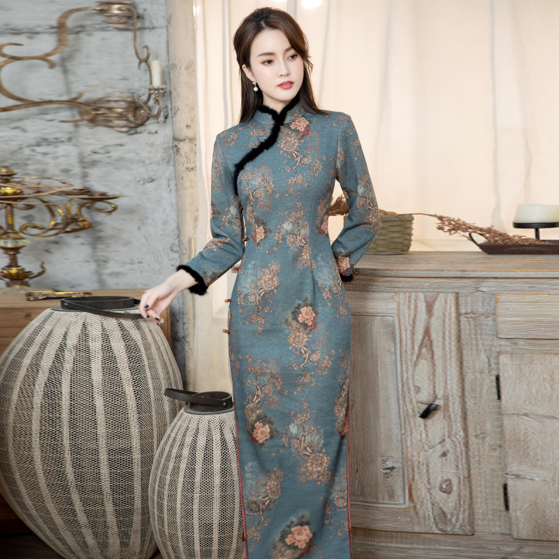 加绒加厚2021年新款年轻款唐装旗袍 特美特旗袍