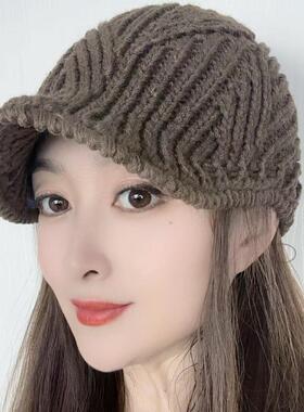 2026针织百搭宽松时尚女士韩版秋冬鸭舌帽遮白发手工针织保暖帽子
