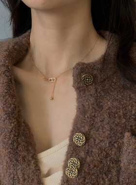 真金电镀创意锆石猪鼻子项链轻奢新款气质锁骨链百搭高级感饰品女