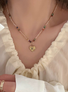 真金电镀不锈钢彩色淡水珍珠项链小清新个性choker锁骨链小众项饰