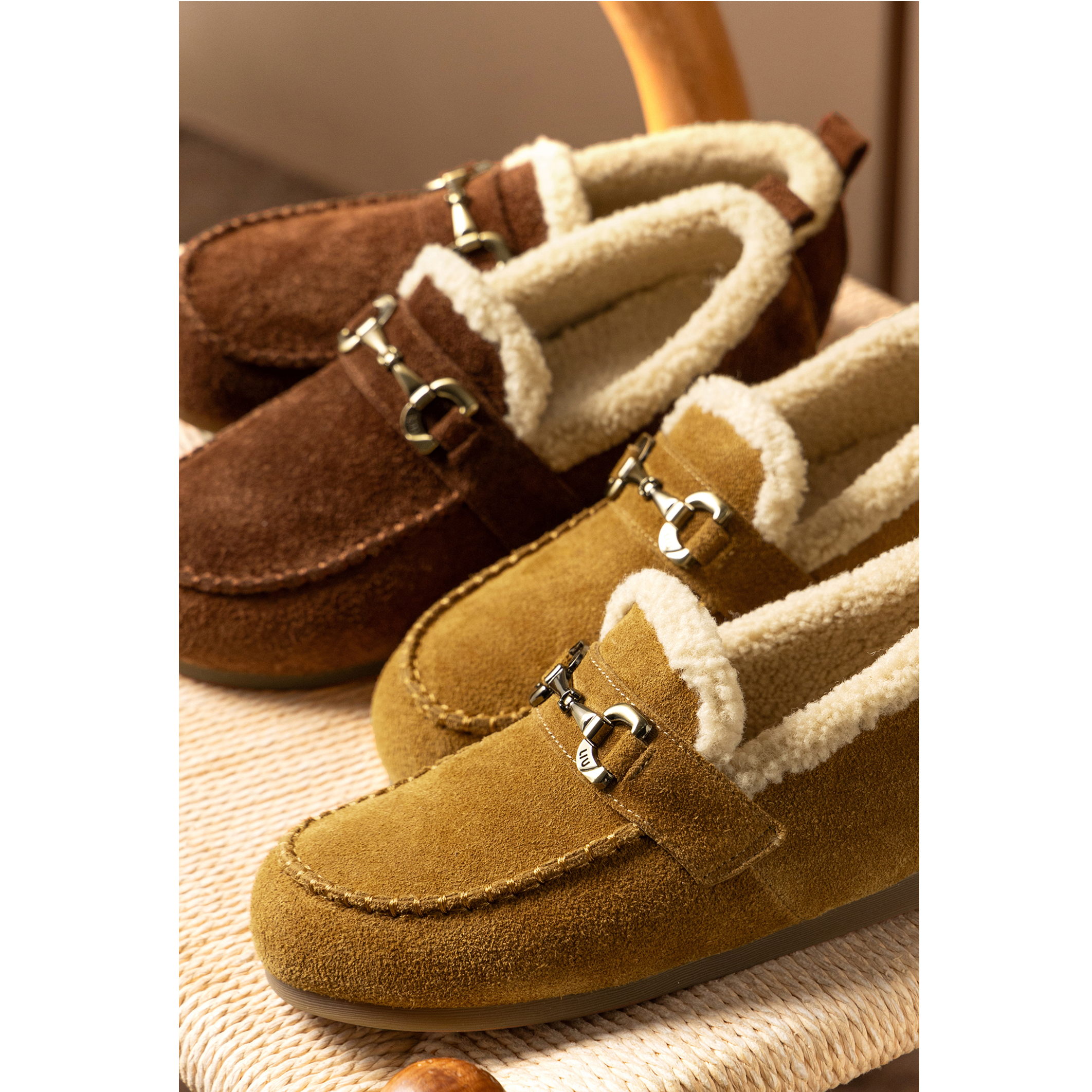 软底！超舒适！羊羔毛巨保暖！磨砂牛皮一脚蹬勃肯乐福鞋女懒人鞋 - 图1