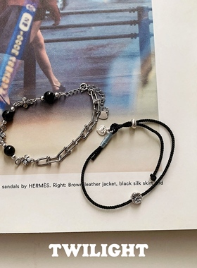 复古做旧泰银十字架黑玛瑙手链