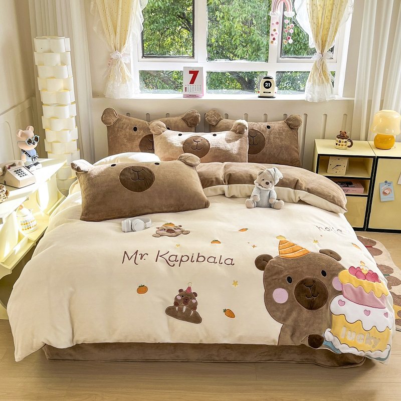 2025新款公主风卡通贴布刺绣花A类牛奶绒四件套双面加绒被套床单,淘宝优惠券,粉丝福利购,淘宝优惠卷