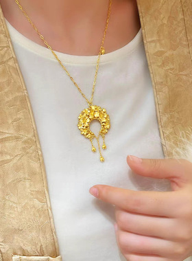 黄金色锦绣绣球花团项链耳环仿金