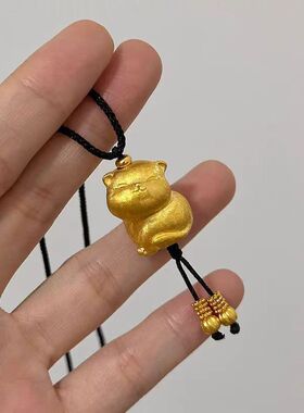 越南沙金招财小胖猫吊坠项链女小