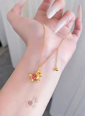 马上有钱小马珐琅项链女款黄金色
