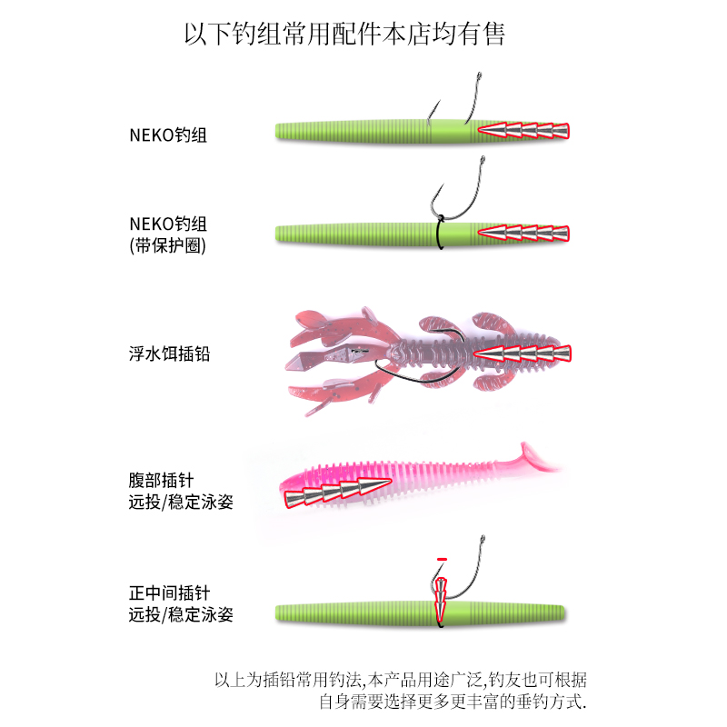 精品钨钢插铅 neko钓组 路亚配铅面条虫无铅钓组路亚配比铅针配件 - 图1