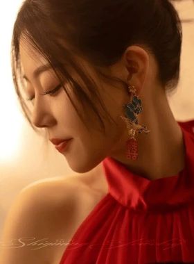 新中式新娘结婚耳饰双喜古风简约流苏耳环秀禾服晨袍旗袍耳坠配饰