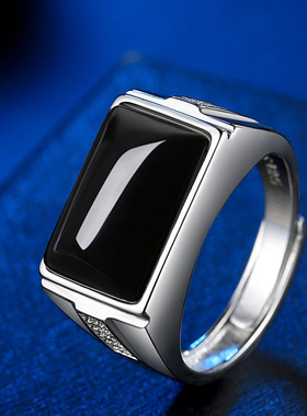 s925纯银天然宝石简约开口戒指