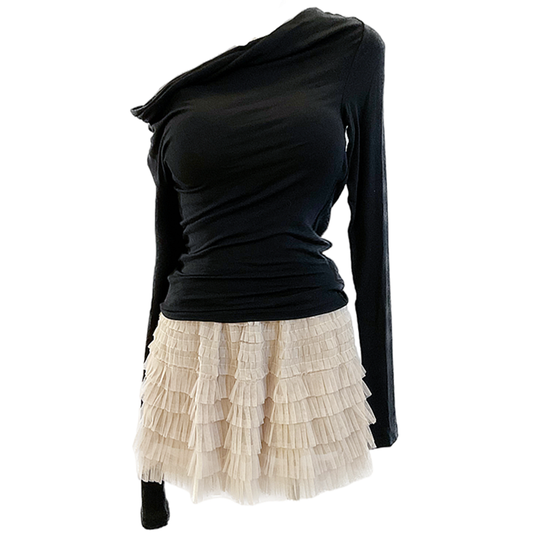 图图小有名气的漏单肩性感女神气质飘逸上衣紧身新款打底T2024 - 图3