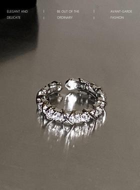 2026两件套月光石戒指女镶水钻开口戒小众设计素圈食指戒法式自律