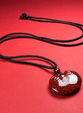 2026天然原矿朱砂晶体砂福字如意爱心吊坠烫金款晶体项链吊坠礼物