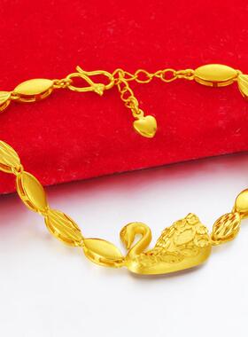 2026新款沙金黄铜镀金首饰 喷砂天鹅手链延长链高品质镀金手链