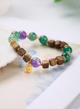 2026抖音爆款天然10MM非洲翠手链女直切沉香紫水晶高级感文玩手串