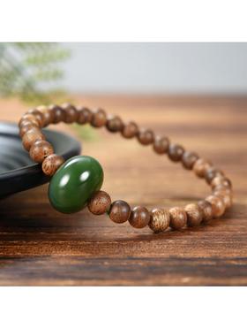 2026俄罗斯和田玉/老坑菠菜绿/猫眼/碧玉老型珠/沉香木珠手串/8.3