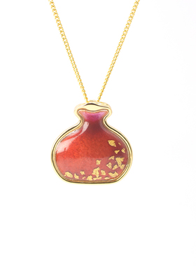 国风红色珐琅福袋项链 女 轻奢金箔釉烧 手工小巧锁骨链 新年礼物