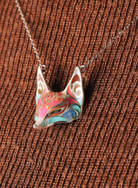 立体狐狸面具项链 925银珐琅彩绘 设计师款 小众礼物饰品2026新款