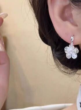 s925银针耳饰银色双面花瓣耳钉轻奢小众高级感时尚气质百搭耳环女