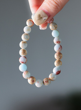 新中式天然8MM寿山石手链蓝色单圈手串中国风禅意复古女饰品