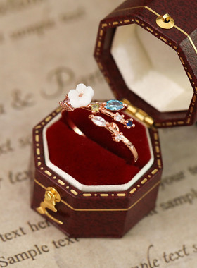 法式浪漫高级感彩色轻奢锆石戒指