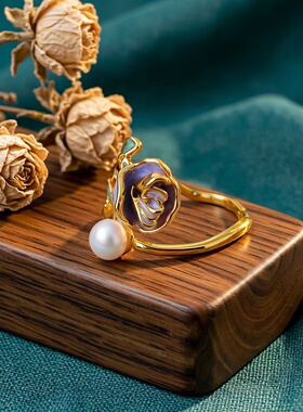 复古文艺珐琅滴釉精致玫瑰花戒指